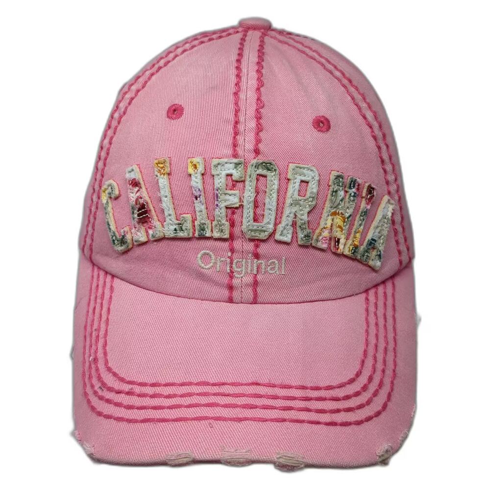 Robin Ruth Pink Baseball Cap One Size California Original Floral Distressed Hat